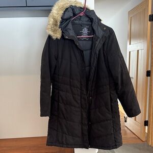 L.L. Bean Black Puffer Jacket with Faux Fur Trim